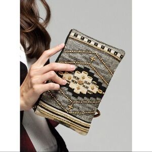 Gold and Black Aztec Print Handmade Clutch or Wristlet